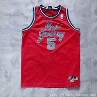 Front view of red Nike New Jersey Nets Jason Kidd #5 jersey
