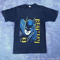 Full front view of black Batman graphic T-shirt