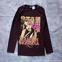 Full front view of brown Hannah Montana glitter long sleeve shirt