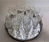 Top view showing all stemmed glasses, tray, and shakers