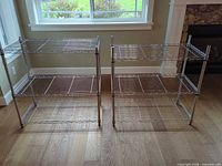 Front view showing both chrome wire shelving units side by side