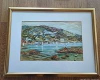 Front view showing artwork, mat, gold frame