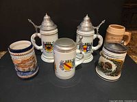 All six beer steins front view