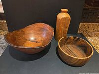 Large natural-edge bowl, medium bowl, and tall vase grouped