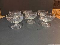 Six clear ribbed glass dessert bowls on display
