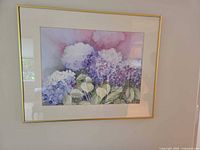 Frontal view of entire framed watercolor painting