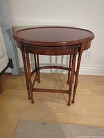 Full view of oval wooden accent table