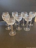 Group shot of all eight Waterford crystal wine glasses