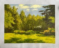 Front view of the oil landscape painting on unstretched canvas