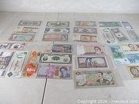 Full layout of all 29 banknotes in sleeves