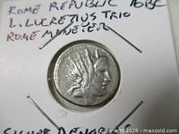 Obverse showing bust of Lucretius in holder