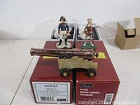 Two figures and cannon displayed atop their labeled red boxes