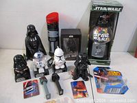 Group shot of all Star Wars collectibles laid out on table