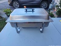 Chafing dish assembled with lid on, full view