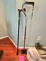 Full view of both canes standing against wall