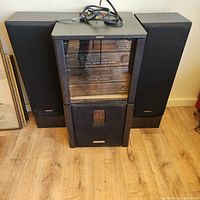 full view of rack and both Sony speakers