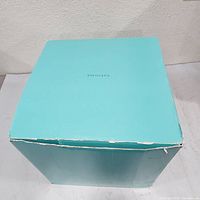 Exterior of Tiffany blue box showing brand marking