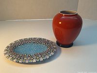 Jed Robj vase and Murano millefiori dish side by side