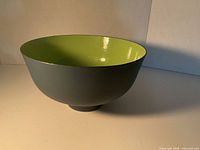 Side view showing dark grey exterior and lime green interior