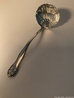 Full view of sterling sauce spoon, showing bowl and handle details
