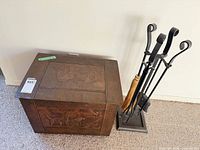 Trunk and complete fireplace tool set