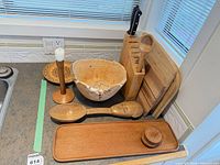 Group shot of all wooden kitchenware on countertop