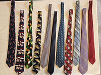 Full view of all 11 ties laid side-by-side