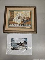 Both items together: framed cat paper tole and matted photo
