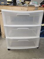 Front view of Sterilite three-drawer storage cart