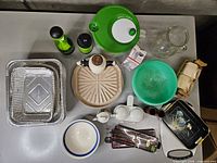Top view of entire lot showing all kitchen items on table