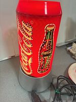 Coca-Cola red plastic and metal electric table lamp with cord