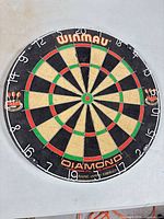 Front view of Winmau Diamond Plus dartboard showing full face and wear