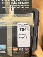 Labelled box indicating lot number and Xmas lights
