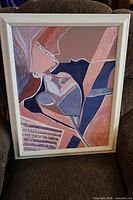 Full view of framed abstract oil painting