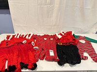 All ten holiday infant sleepers laid out on table