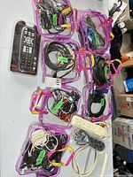 Overview of all pouches, power bar, remote and hardware