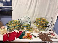 Full lot showing baskets, bottle bags, coasters, placemat and seasonal ornaments