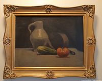 Frontal view of framed still life painting