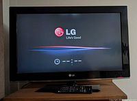 Television powered on displaying LG startup screen