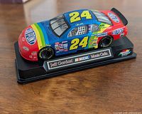 Overall view of diecast car on display base