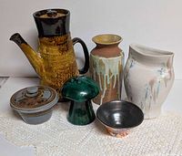 Group shot showing all six pottery pieces