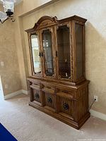 Full view of solid oak lighted hutch