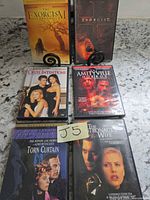 Front view of six DVD cases