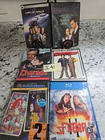 Front view of six movie cases