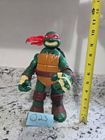 Front view of Raphael figure beside measuring tape showing height