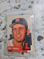 Front of Mel Parnell 1952 Topps baseball card in sleeve