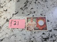 Front of Trey Mancini Allen & Ginter jersey card showing player image and relic swatch