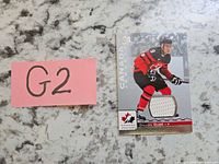 Front of Dillon Dubé jersey card showing player image and jersey swatch