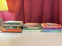 Both stacks of shamanic and spirituality books on table