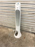 Full view of Honeywell tower fan with power cord